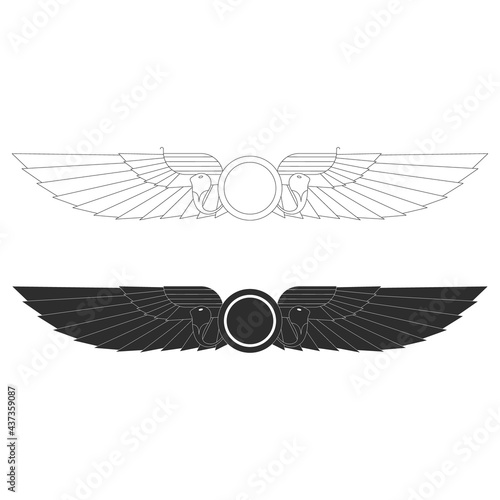 vector monochrome icon set with ancient egyptian symbol Winged sun for your project