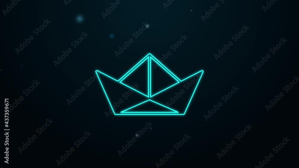 Glowing neon line Folded paper boat icon isolated on black background. Origami paper ship. 4K Video motion graphic animation Glowing neon line Folded paper boat icon isolated on black background. Origami paper ship. 4K Video motion graphic animation