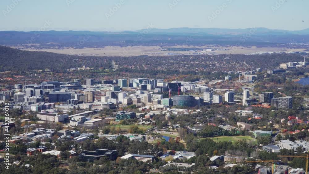 Panoramic View Of Canberra CBD From The Famous Telstra Tower In Australian Capital Territory In Australia. high angle Panoramic View Of Canberra CBD From The Famous Telstra Tower In Australian Capital Territory In Australia. high angle