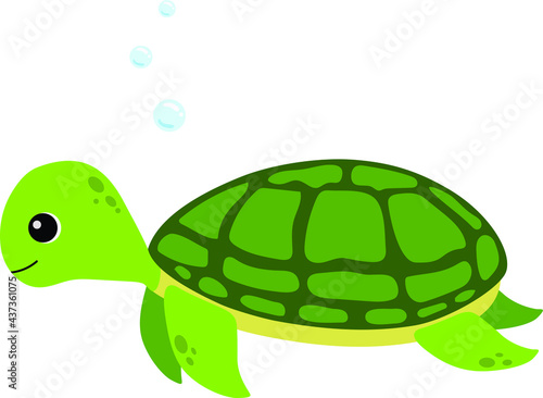 Cartoon Turtle. Vector illustration of cute turtle in flat style.