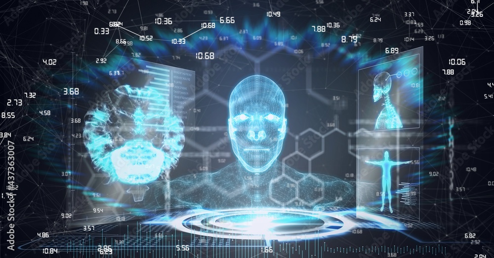 Compostion of network of connections over virtual screen with medical icons Compostion of network of connections over virtual screen with medical icons
