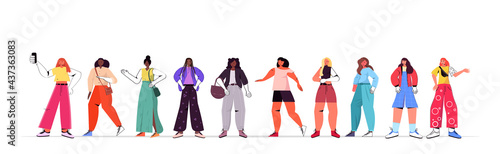 set mix race women in casual trendy clothes female cartoon characters collection full length