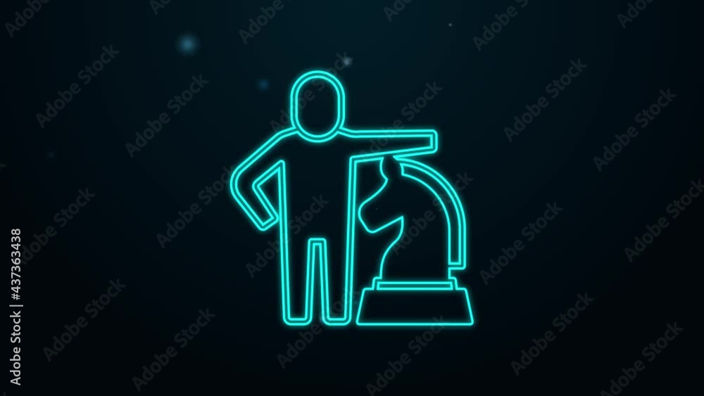 Glowing neon line Chess icon isolated on black background. Business strategy. Game, management, finance. 4K Video motion graphic animation Glowing neon line Chess icon isolated on black background. Business strategy. Game, management, finance. 4K Video motion graphic animation