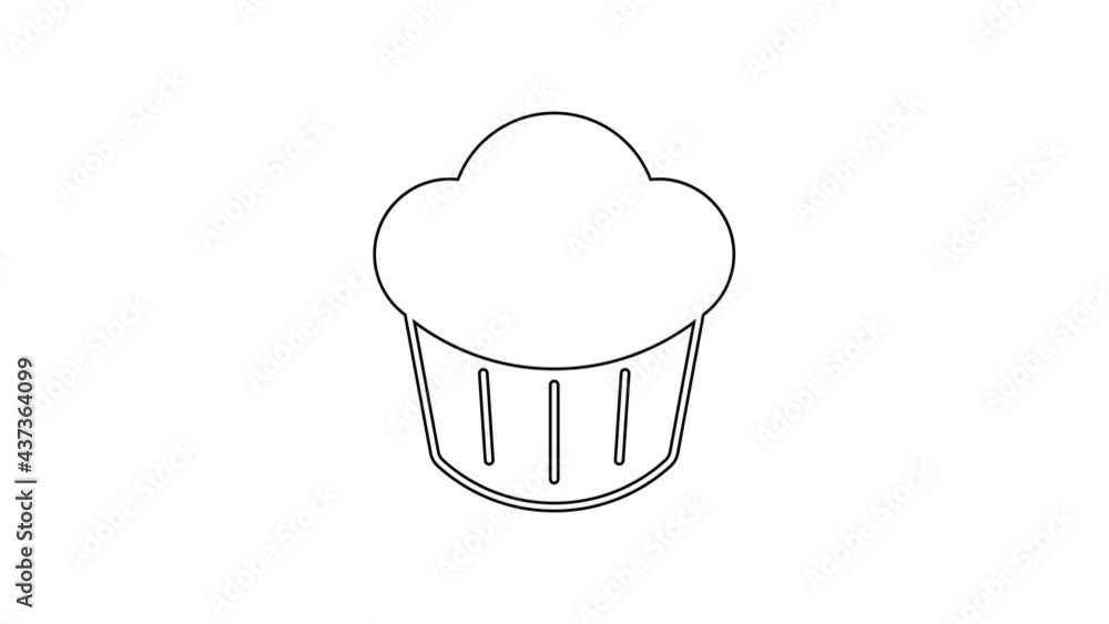 Black line Cupcake icon isolated on white background. 4K Video motion graphic animation Black line Cupcake icon isolated on white background. 4K Video motion graphic animation