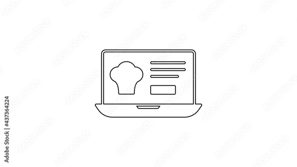 Black line Online ordering and fast food delivery icon isolated on white background. 4K Video motion graphic animation Black line Online ordering and fast food delivery icon isolated on white background. 4K Video motion graphic animation