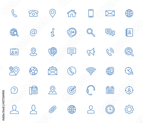 Set of 42 line contact icons. Black vector symbols.