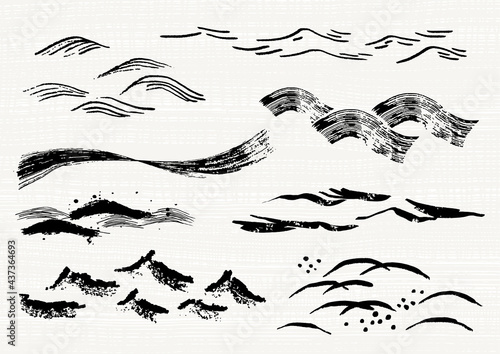 和風素材　波のイラストセット（モノクロ）