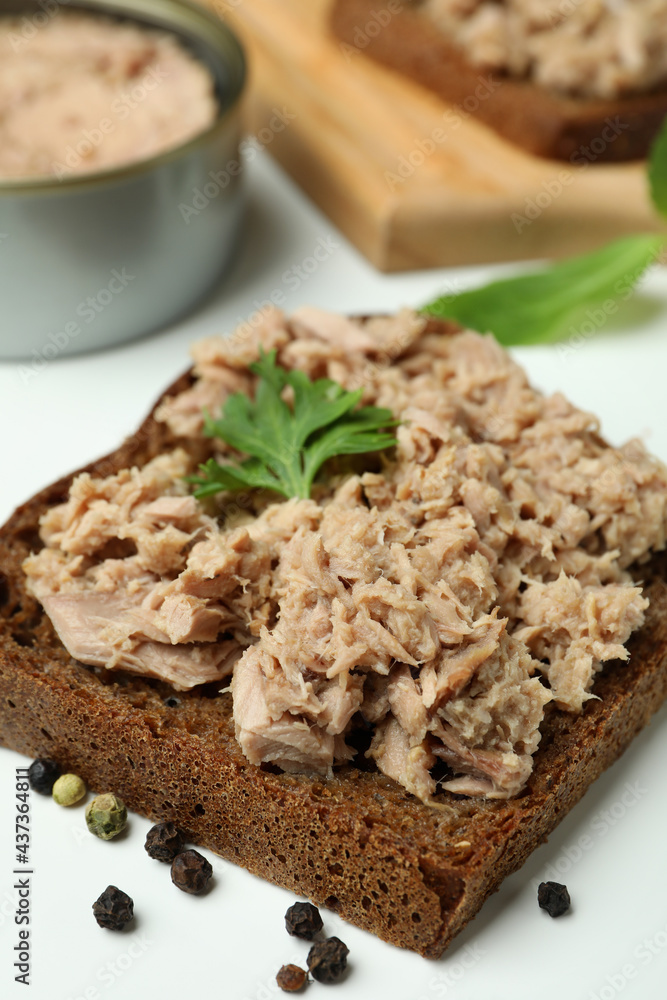 Tasty tuna sandwiches on white background, close up Tasty tuna sandwiches on white background, close up