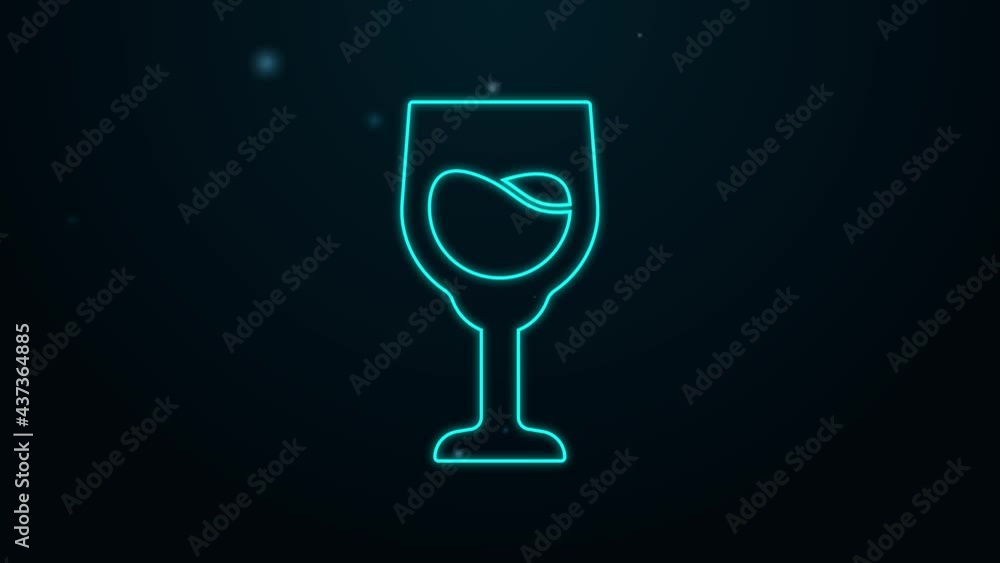 Glowing neon line Wine glass icon isolated on black background. Wineglass sign. 4K Video motion graphic animation Glowing neon line Wine glass icon isolated on black background. Wineglass sign. 4K Video motion graphic animation