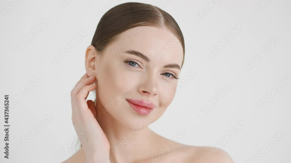 Beautiful woman face healthy skin beauty concept close up female lips eyes Beautiful woman face healthy skin beauty concept close up female lips eyes
