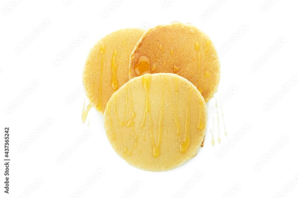 Tasty pancakes with honey isolated on white background Tasty pancakes with honey isolated on white background