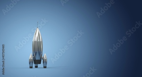 Fototapeta Naklejka Na Ścianę i Meble -  fusée argentée sur fond bleu - Illustration 3D