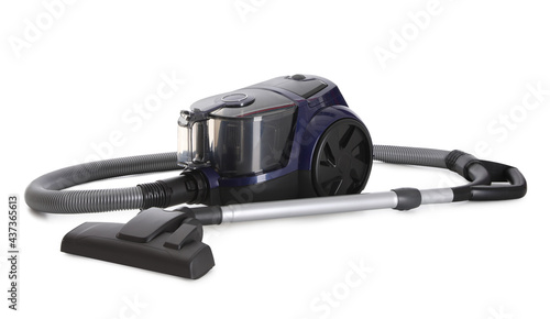 Modern new vacuum cleaner on white background