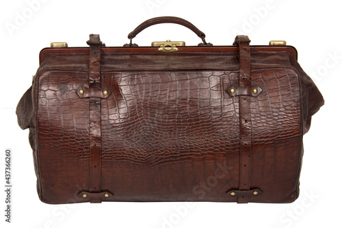 Vintage Crocodile Skin Style Leather Gladstone Bag c.1920