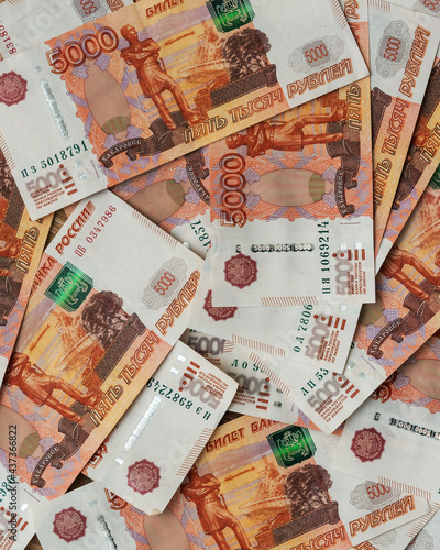 Russian cash banknotes of five thousand rubles