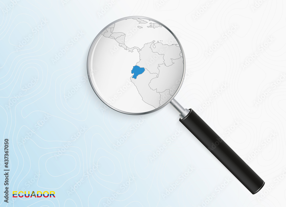Magnifier with map of Ecuador on abstract topographic background. Magnifier with map of Ecuador on abstract topographic background.