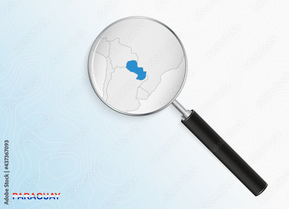 Magnifier with map of Paraguay on abstract topographic background. Magnifier with map of Paraguay on abstract topographic background.