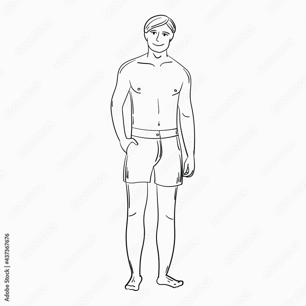 Guy in swimming trunks bw Guy in swimming trunks bw