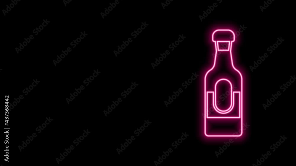 Glowing neon line Wine bottle icon isolated on black background. 4K Video motion graphic animation Glowing neon line Wine bottle icon isolated on black background. 4K Video motion graphic animation