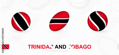 Sports icons for football, rugby and basketball with the flag of Trinidad and Tobago.