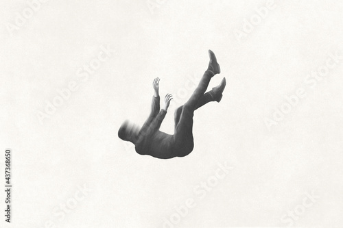 illustration of man falling from the sky, minimal concept photo