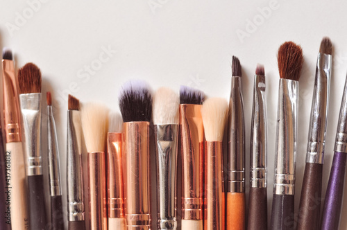 Professional brushes for applying make up in beauty salon 