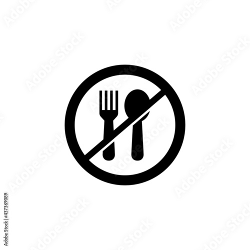No eating allowed icon in solid black flat shape glyph icon, isolated on white background 
