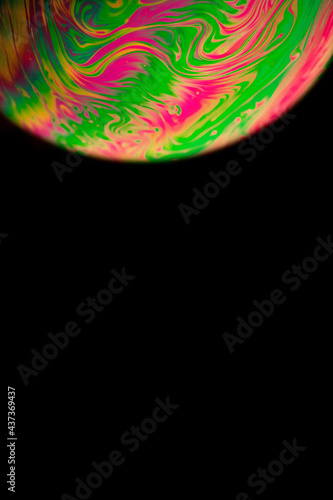 Bubble abstract. Globe planet earth in galaxy universe space with sun on black background. Comet, asteroid, meteorite in fantasy galaxy.