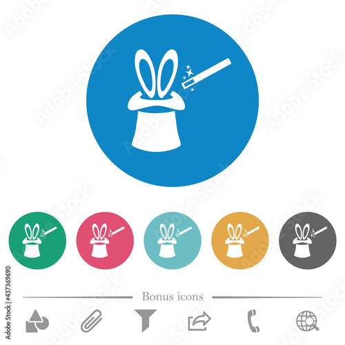 Magic hat with bunny ears flat round icons