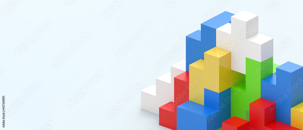 Creative idea logical thinking Concept and Puzzle game with Geometric shapes on blue .website background, banner, poster-3d Rendering