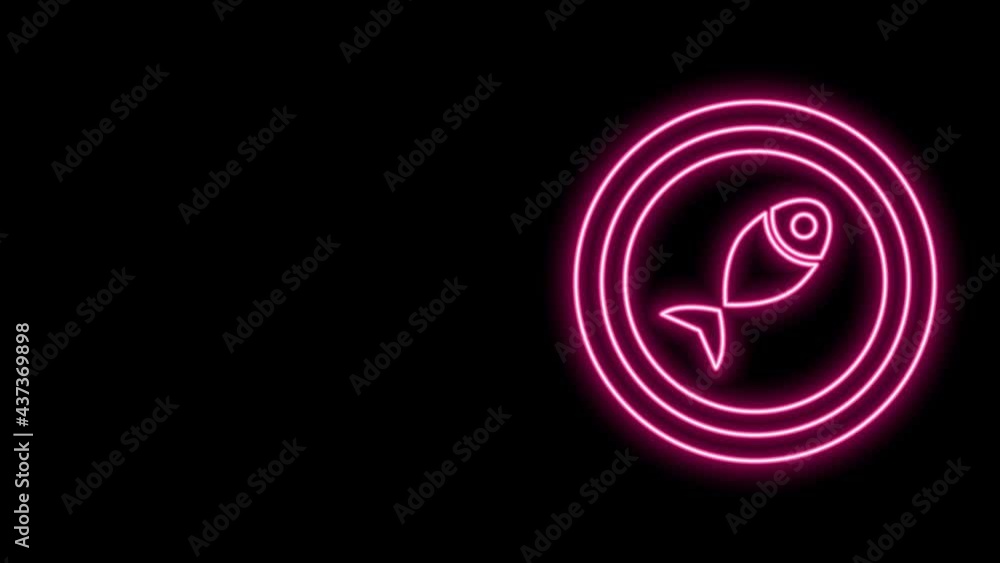 Glowing neon line Served fish on a plate icon isolated on black background. 4K Video motion graphic animation Glowing neon line Served fish on a plate icon isolated on black background. 4K Video motion graphic animation