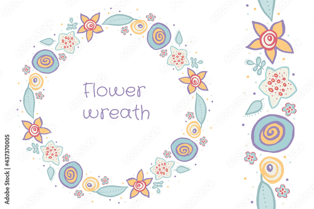 Illustration flower wreath and seamless brush. Illustration flower wreath and seamless brush.