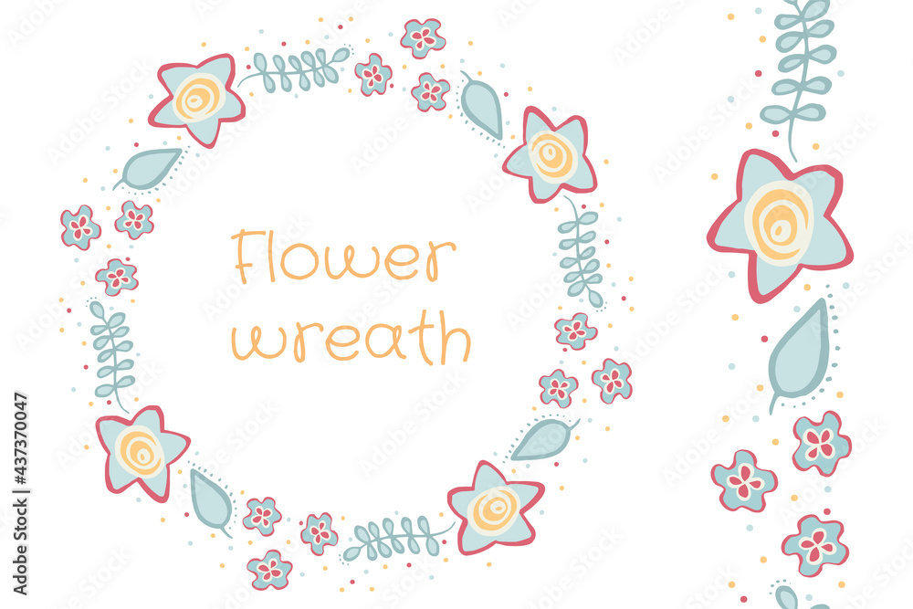 Illustration flower wreath and seamless brush. Illustration flower wreath and seamless brush.