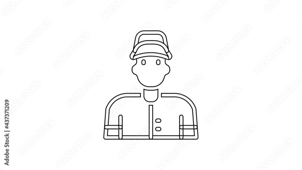 Black line Baseball player icon isolated on white background. 4K Video motion graphic animation Black line Baseball player icon isolated on white background. 4K Video motion graphic animation