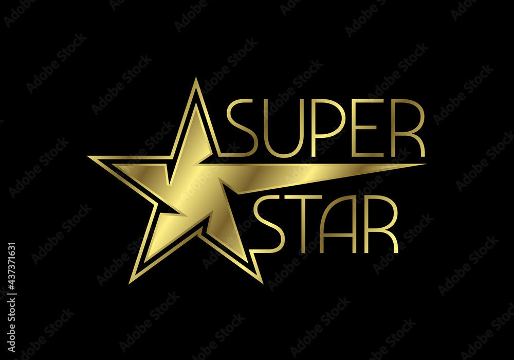 Golden Super Star Text Logo Sign Symbol. Vector illustration graphic element on the dark background Golden Super Star Text Logo Sign Symbol. Vector illustration graphic element on the dark background