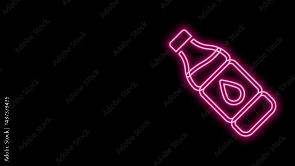 Glowing neon line Bottle of water icon isolated on black background. Soda aqua drink sign. 4K Video motion graphic animation Glowing neon line Bottle of water icon isolated on black background. Soda aqua drink sign. 4K Video motion graphic animation