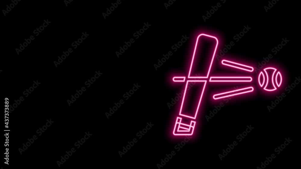 Glowing neon line Baseball bat with ball icon isolated on black background. 4K Video motion graphic animation Glowing neon line Baseball bat with ball icon isolated on black background. 4K Video motion graphic animation
