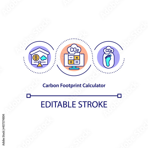Carbon footprint calculator concept icon. Estimating impact on environment abstract idea thin line illustration. Fighting climate change. Vector isolated outline color drawing. Editable stroke