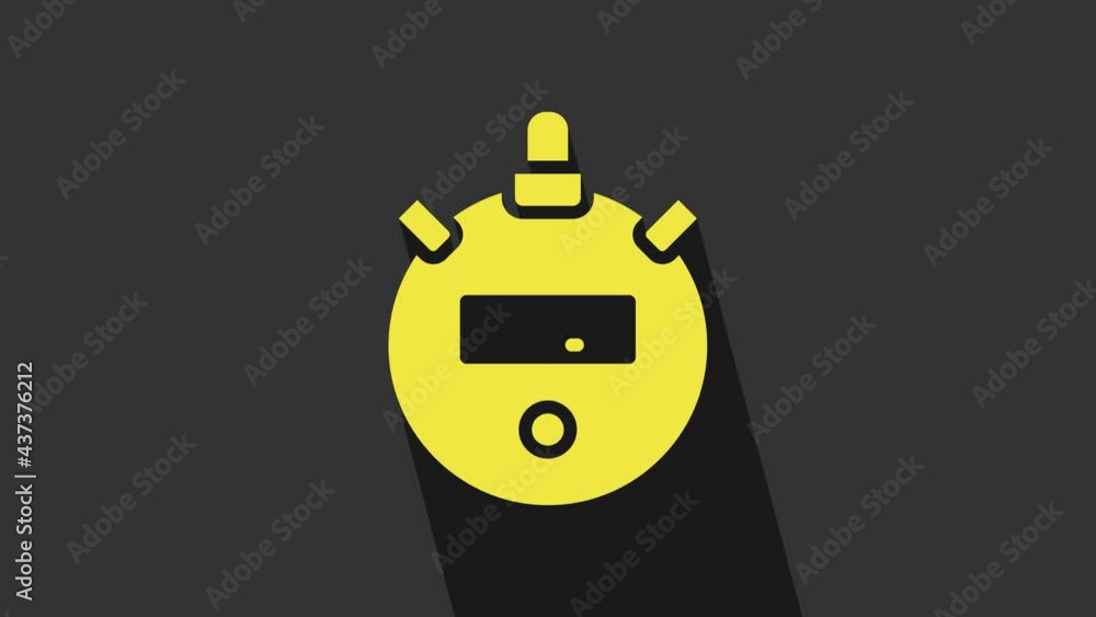 Yellow Stopwatch icon isolated on grey background. Time timer sign. Chronometer sign. 4K Video motion graphic animation Yellow Stopwatch icon isolated on grey background. Time timer sign. Chronometer sign. 4K Video motion graphic animation