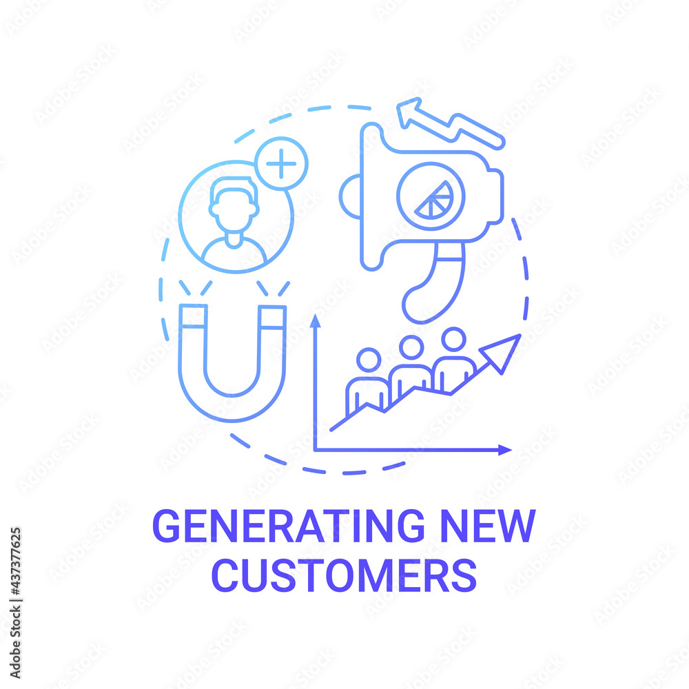 Generating new customers concept icon. Strong brand benefit abstract idea thin line illustration. Building potential consumer list. Serving market segments. Vector isolated outline color drawing