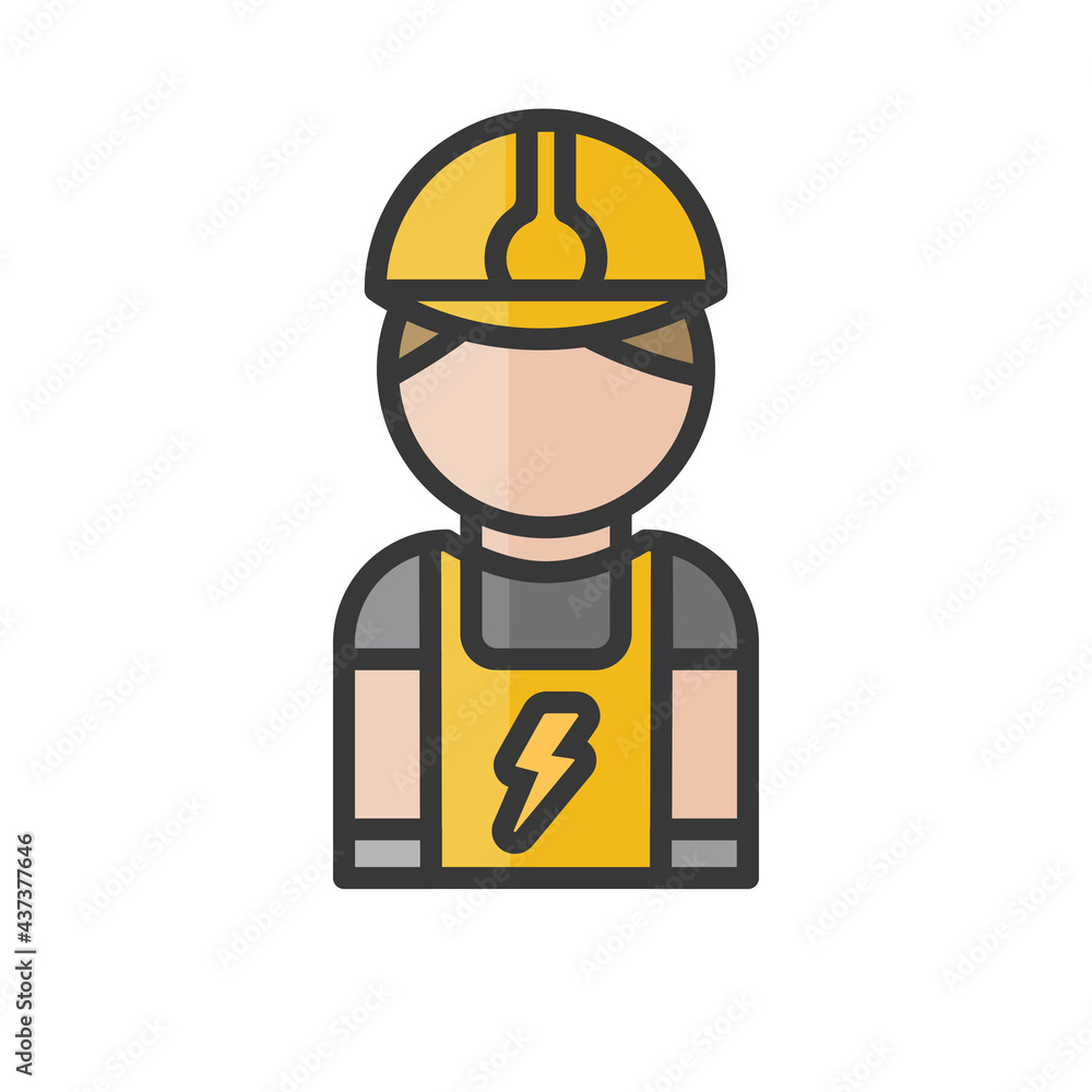 Electrician avatar. Man working with electricity. Profile user, person. People icon. Vector illustration Electrician avatar. Man working with electricity. Profile user, person. People icon. Vector illustration
