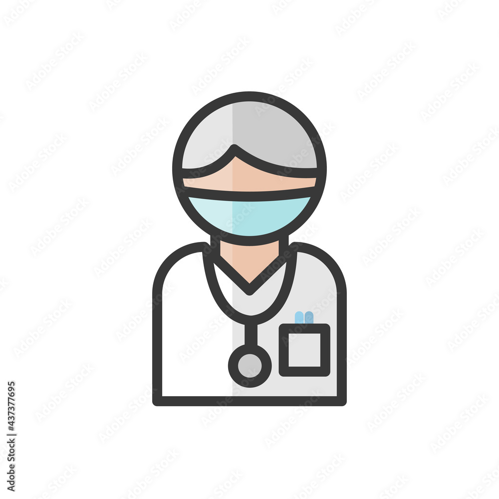 Male doctor avatar with mask. Medicine services character. Profile user, person. People icon. Vector illustration