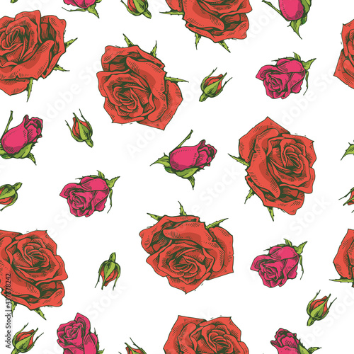 Seamless Pattern with Roses . Detailed hand-drawn sketches, vector