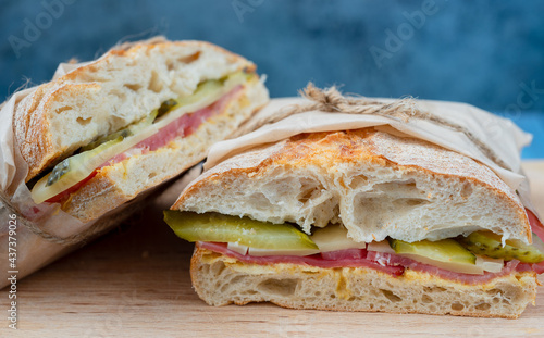 Grilled Cuban Sandwich with Pickles, Cheese and Ham