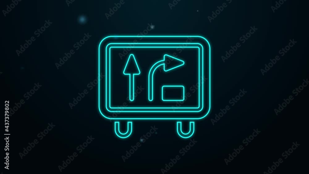 Glowing neon line Road traffic sign. Signpost icon isolated on black background. Pointer symbol. Isolated street information sign. Direction sign. 4K Video motion graphic animation Glowing neon line Road traffic sign. Signpost icon isolated on black background. Pointer symbol. Isolated street information sign. Direction sign. 4K Video motion graphic animation