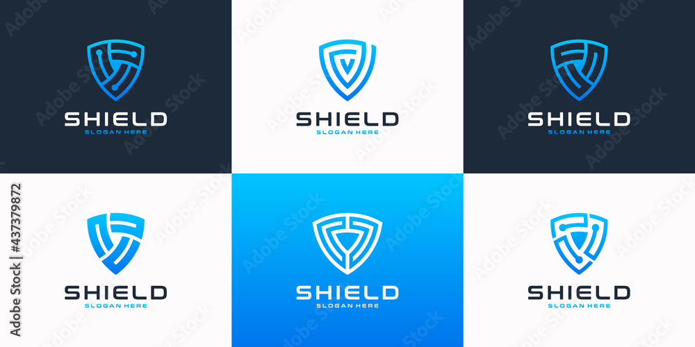 Set of shield tech logo design inspiration Set of shield tech logo design inspiration