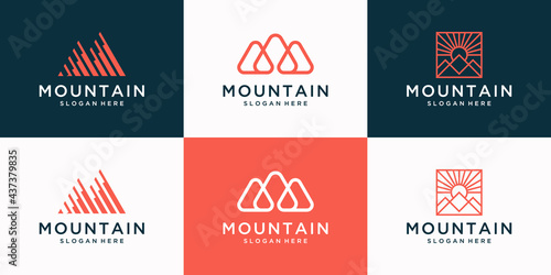 Set of creative mountain logo with abstract initial M logo design collection.