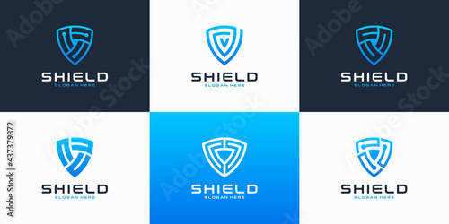 Set of shield tech logo design inspiration