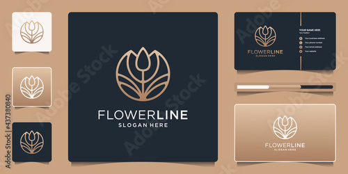 Feminine beauty abstract flower with line art style. Minimalist logo for salon, fashion, skincare, cosmetic, yoga, spa and products.