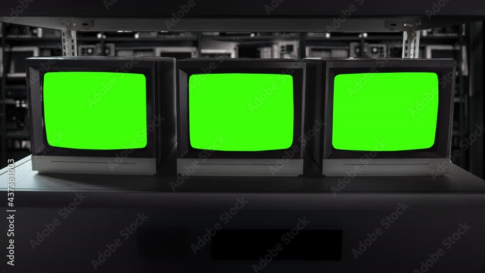 Monitoring CCTV Security Cameras Green Screen Monitors Zoom In